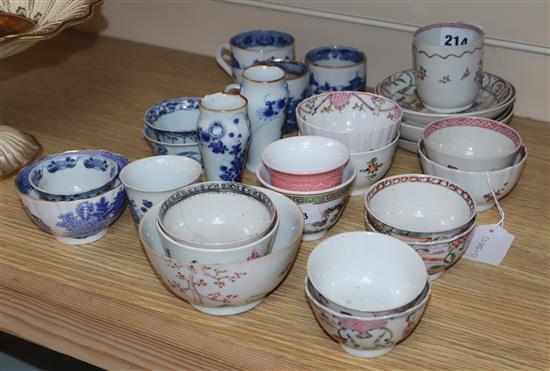 A group of Chinese famille rose and blue and white tea and coffee wares, 18th century and later